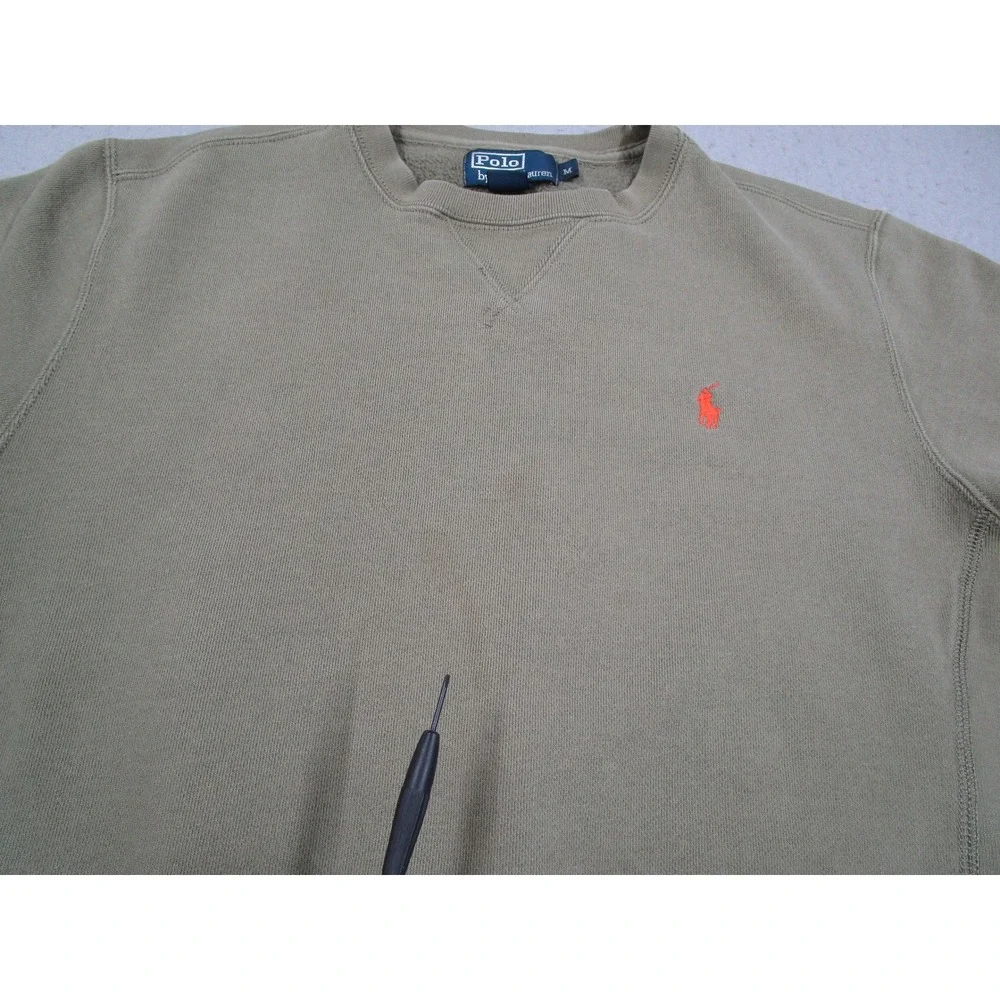 Polo Ralph Lauren Sweatshirt Mens Medium Olive Green Orange Pony Crewneck
